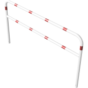 Protective bar made of steel tubing |  60 x 2.5 mm | with crossbar | total width: 2500 mm | total height: 1400 mm | hot-dip galvanized and white coatedwith red reflecting stripes